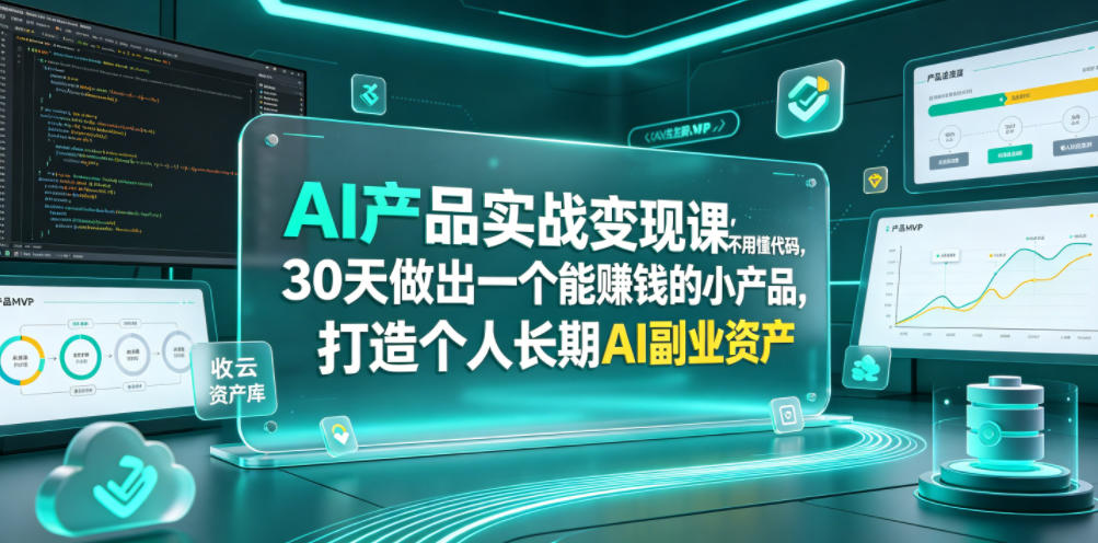 AI产品实战变现课，不用懂代码，30天做出一个能賺钱的小产品，打造个人长期AI副业资产-休闲学社