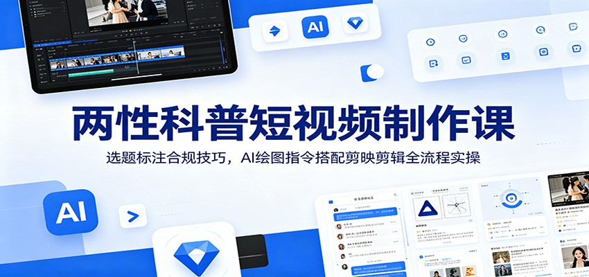 两性科普短视频制作课：选题标注合规技巧，AI绘图指令搭配剪映剪辑全流程实操-休闲学社