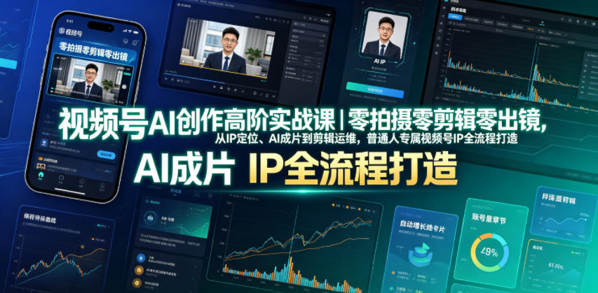 视频号AI创作高阶实战课｜零拍摄零剪辑零出镜，从IP定位、AI成片到剪辑运维，普通人专属视频号IP全流程打造-休闲学社
