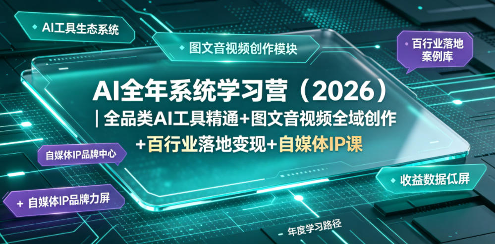 AI全年系统学习营(2026)｜全品类AI工具精通+图文音视频全域创作+百行业落地变现+自媒体IP打造年度进阶大课-休闲学社
