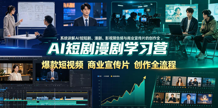 AI短剧漫剧学习营，系统讲解AI短剧、漫剧、影视预告片、爆款短视频与商业宣传片的创作全流程-休闲学社
