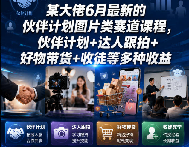 某大佬6月最新的伙伴计划图片类赛道课程，伙伴计划+达人跟拍+好物带货+收徒等多种收益-休闲学社