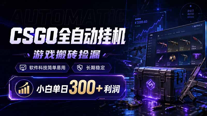 CSGO全自动挂机，游戏搬砖捡漏，软件科技简单易用，长期稳定，小白单日300+利润-休闲学社