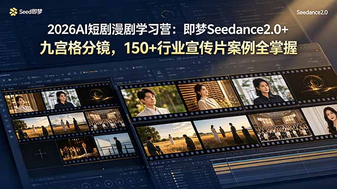 2026AI短剧漫剧学习营：即梦Seedance2.0+九宫格分镜，150+行业宣传片案例全掌握-休闲学社