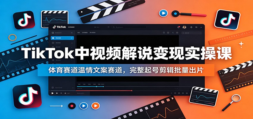 TikTok中视频解说变现实操课：体育赛道温情文案赛道，完整起号剪辑批量出片-休闲学社
