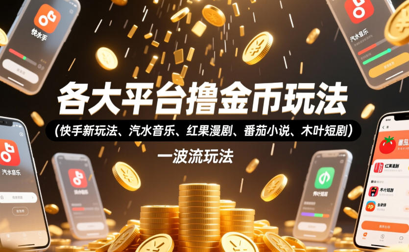 各大平台撸金币玩法(快手新玩法、汽水音乐、红果漫剧、番茄小说、木叶短剧)，一波流玩法(收费398元的教程)-休闲学社