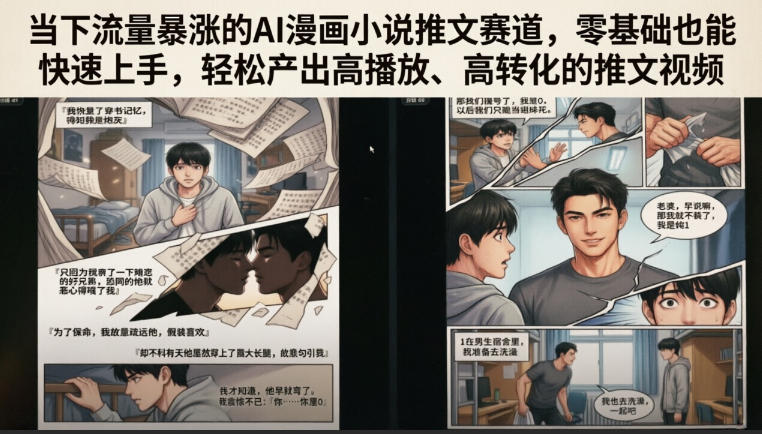 当下流量暴涨的AI漫画小说推文赛道，零基础也能快速上手，轻松产出高播放、高转化的推文视频-休闲学社