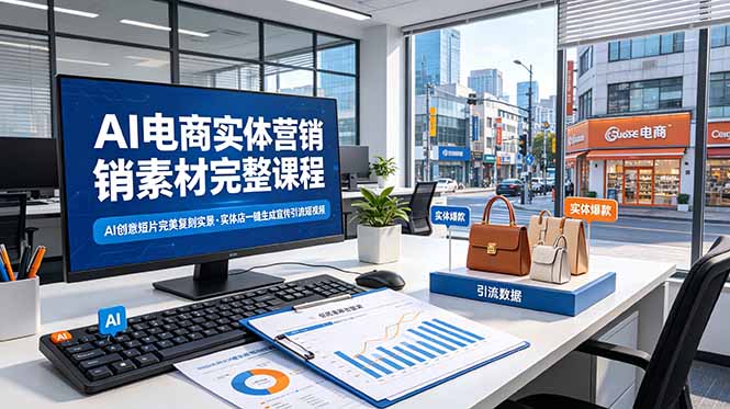 AI电商实体营销素材完整课程，AI创意短片完美复刻实景，实体店一键生成宣传引流短视频-休闲学社