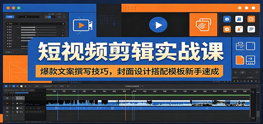 短视频剪辑实战课：爆款文案撰写技巧，封面设计搭配模板新手速成-休闲学社