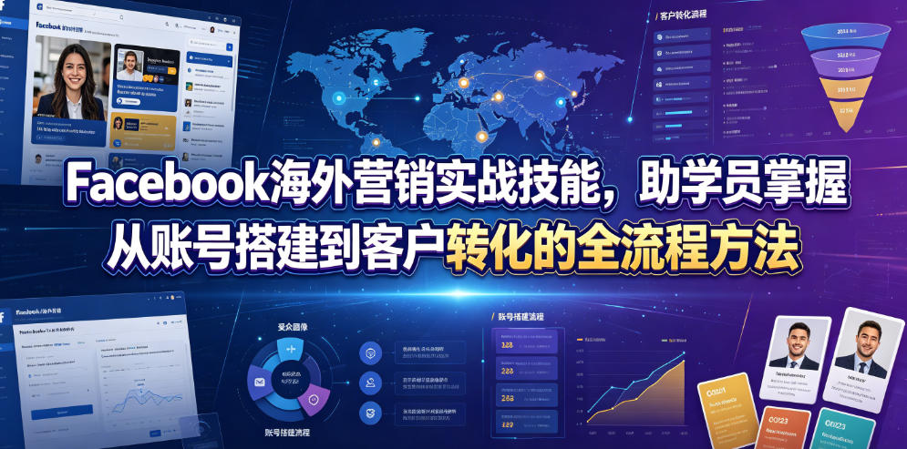 Facebook海外营销实战技能，助学员掌握从账号搭建到客户转化的全流程方法-休闲学社