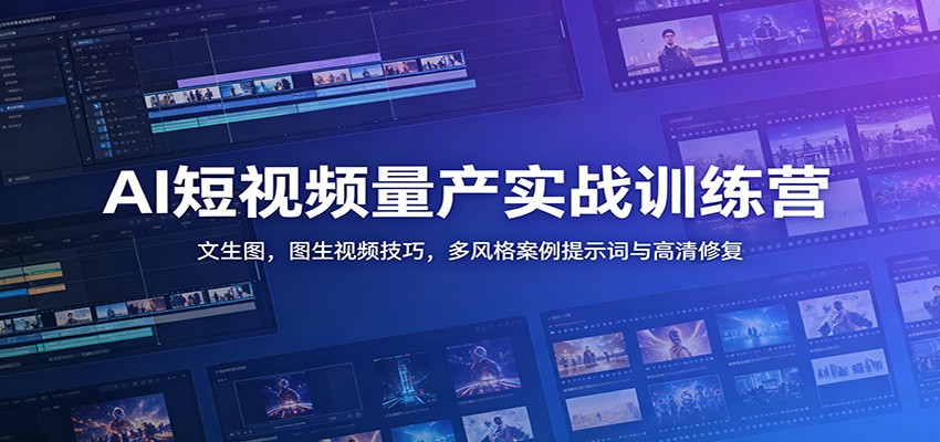 AI短视频量产实战训练营：文生图，图生视频技巧，多风格案例提示词与高清修复-休闲学社