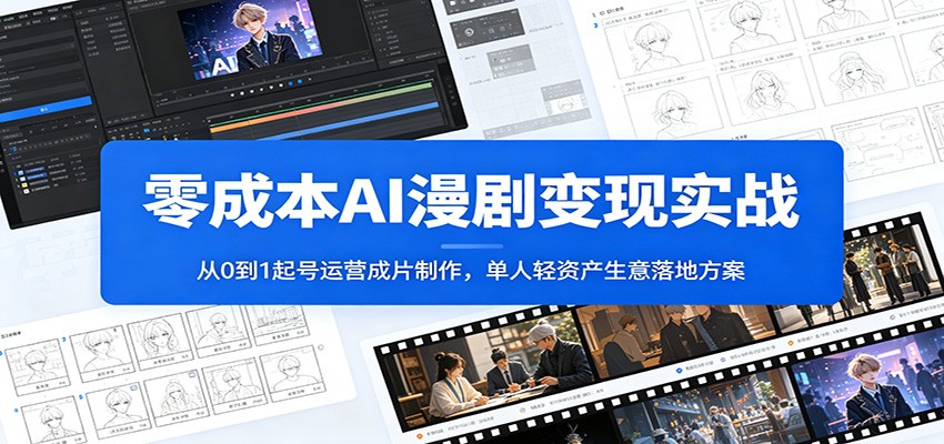 零成本AI漫剧变现实战：从0到1起号运营成片制作，单人轻资产生意落地方案-休闲学社