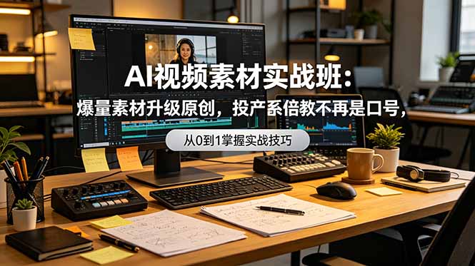 AI视频素材实战班：爆量素材升级原创，投产翻倍不再是口号，0-1系统教学实战落地-休闲学社