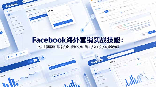Facebook海外营销实战技能：公共主页搭建+账号安全+营销文案+图谱搜索+投流实操全流程-休闲学社