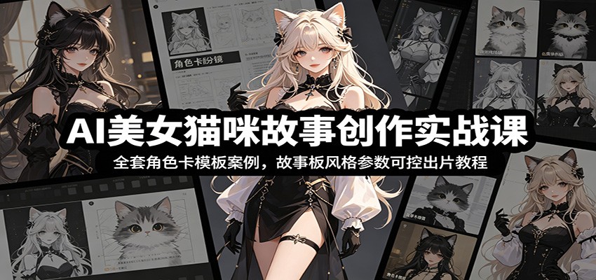 AI美女猫咪故事创作实战课：全套角色卡模板案例，故事板风格参数可控出片教程-休闲学社