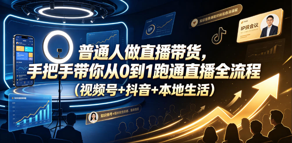 普通人做直播带货，手把手带你从0到1跑通直播全流程(视频号+抖音+本地生活)-休闲学社
