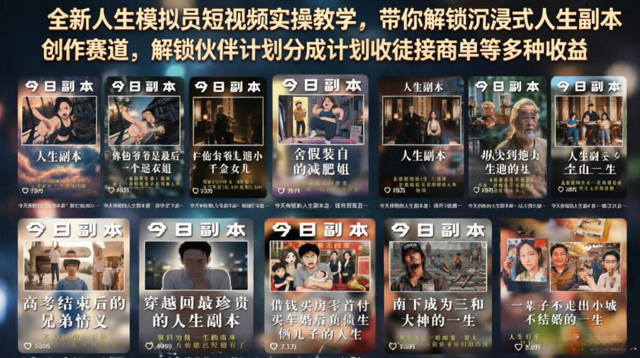全新人生模拟员短视频实操教学 | 沉浸式人生副本创作 | 副业赚钱变现课程