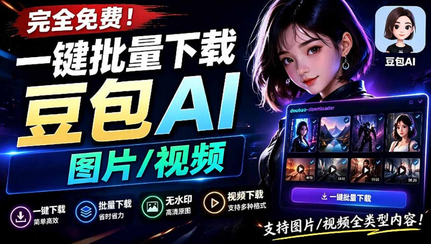 Github最新发布！一键批量下载豆包AI无水印图片/视频，简单易用，自动解析提示词-休闲学社