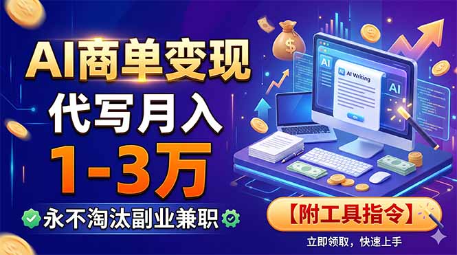 AI商单变现：代写月入1-3万，永不淘汰的副业兼职【附免费工具指令】
