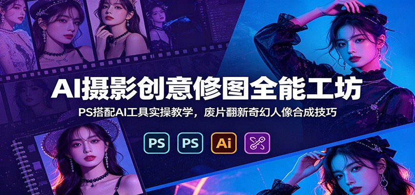 AI摄影创意修图全能工坊：PS搭配AI工具实操教学，废片翻新奇幻人像合成技巧-休闲学社