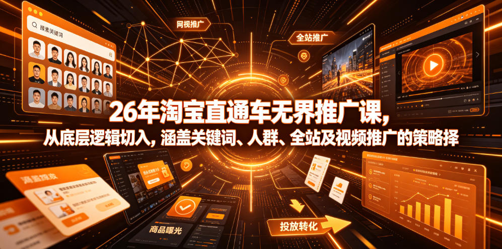 26年淘宝直通车无界推广课：关键词人群全站视频推广策略