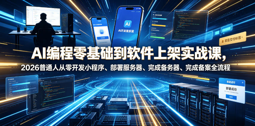 AI编程零基础到软件上架实战课，2026普通人从零开发小程序、部署服务器、完成备案全流程项目落地教程-休闲学社