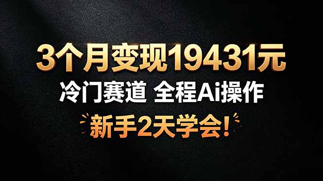 3个月变现19431元，冷门赛道 全程Ai操作，新手2天学会！-休闲学社