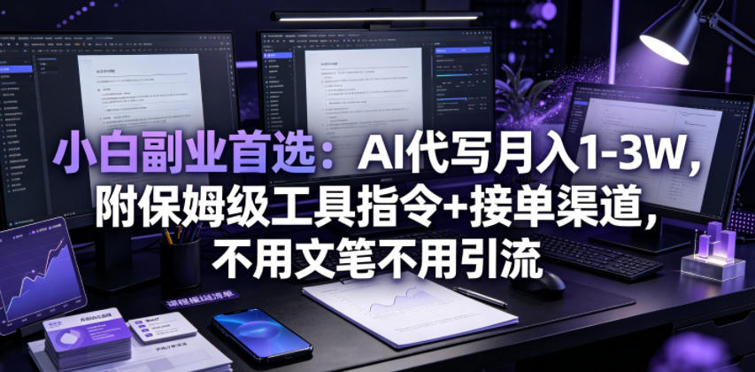 小白副业首选：AI代写月入1-3W，附保姆级工具指令+接单渠道，不用文笔不用引流【揭秘】-休闲学社