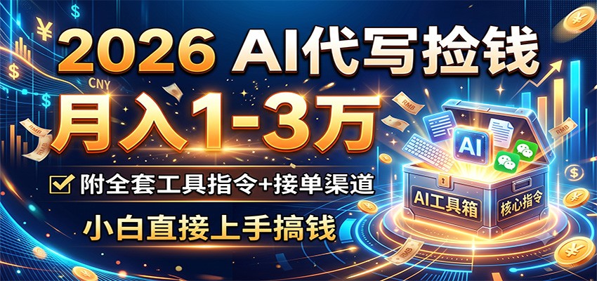 2026 AI代写捡钱，月入1-3万，附全套工具指令+接单渠道，小白直接上手搞钱-休闲学社