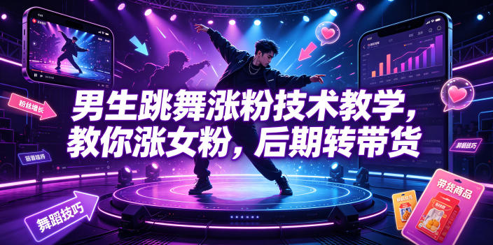 男生跳舞涨粉技术教学，教你涨女粉，后期转带货-休闲学社