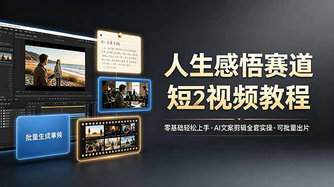 人生感悟赛道短视频教程，零基础轻松上手，AI文案剪辑全套实操可批量出片-休闲学社