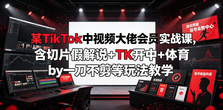 某TikTok中视频大佬会员实战课，含切片假解说+TK开中+体育by一刀不剪等玩法教学-休闲学社