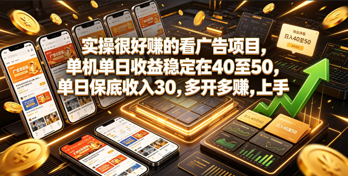 实操很好賺的看广告项目，单机单日收益稳定在40至50，单日保底收入30，多开多賺，上手就能变现【揭秘】-休闲学社