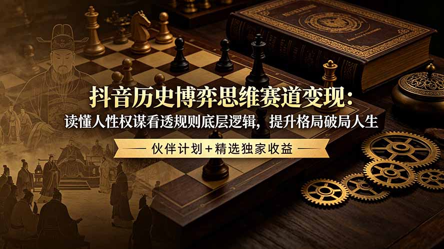 抖音历史博弈思维赛道变现课程｜人性权谋底层逻辑破局人生｜伙伴计划精选收益