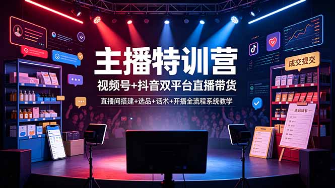 主播特训营：视频号+抖音双平台直播带货全流程系统教学，直播间搭建选品话术开播实战课