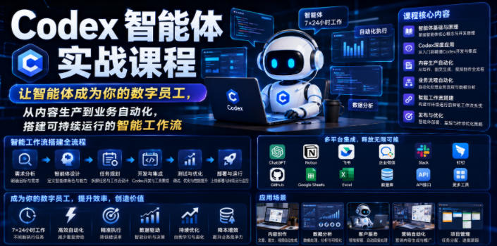Codex智能体实战课程 | 从内容生产到业务自动化，搭建可持续运行的智能工作流