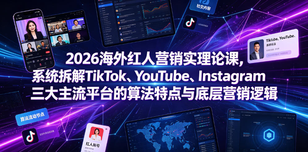 2026海外红人营销实理论课，系统拆解TikTok、YouTube、Instagram三大主流平台的算法特点与底层营销逻辑-休闲学社