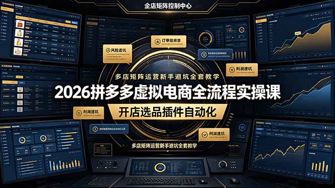 2026拼多多虚拟电商全流程实操课，开店选品插件自动化，多店矩阵运营新手避坑全套教学-休闲学社