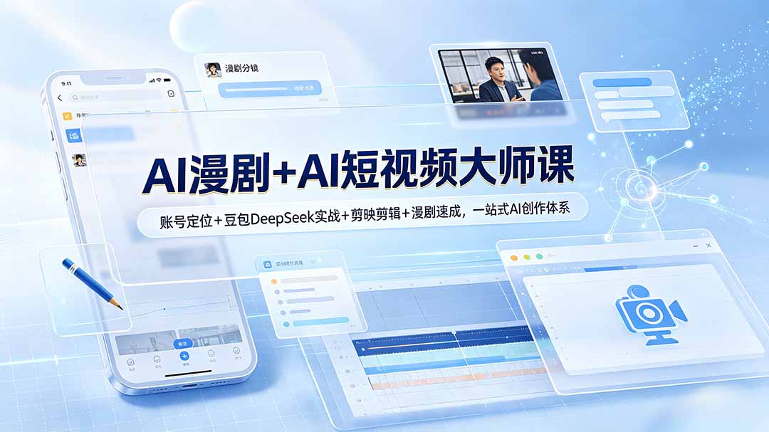 AI漫剧+AI短视频大师课：账号定位+豆包DeepSeek实战+剪映剪辑+漫剧速成，一站式AI创作体系-休闲学社