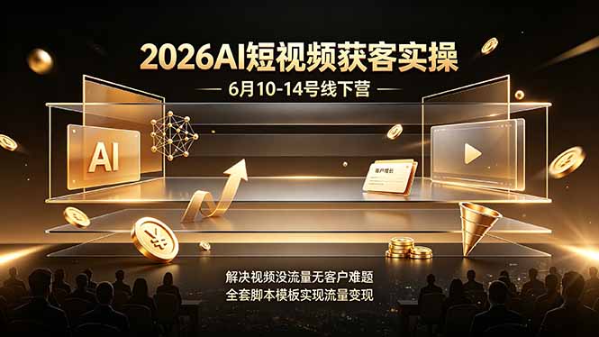 2026AI短视频获客实操6月10-14号线下营，解决视频没流量无客户难题，全套脚本模板实现流量变现-休闲学社