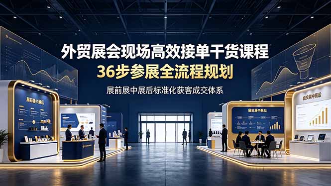 外贸展会现场高效接单干货课程，36步参展全流程规划，展前展中展后标准化获客成交体系-休闲学社