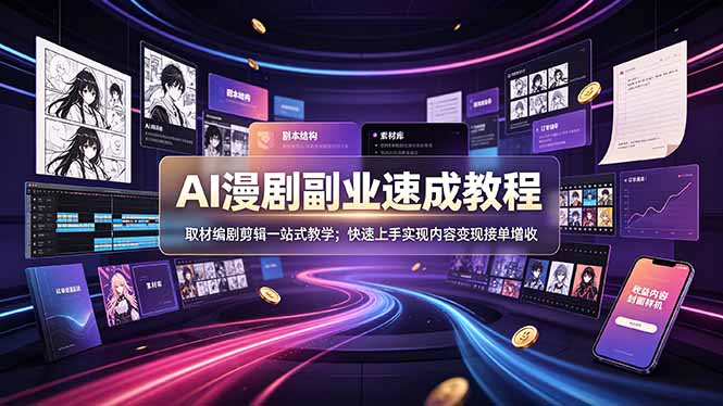 AI漫剧副业速成教程,取材编剧剪辑一站式教学;快速上手实现内容变现接单增收-休闲学社