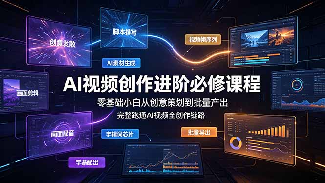 AI视频创作进阶必修课程：零基础小白从创意策划到批量产出，完整跑通AI视频全创作链路-休闲学社