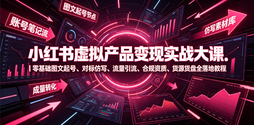小红书虚拟产品变现实战大课|零基础图文起号、对标仿写、流量引流、合规资质、货源货盘全落地教程-休闲学社