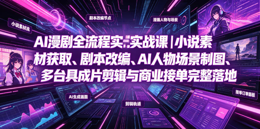 AI漫剧全流程实战课｜小说素材获取、剧本改编、AI人物场景制图、多工具成片剪辑、平台付费变现与商业接单完整落地-休闲学社