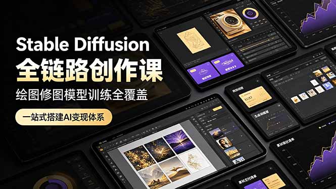 Stable Diffusion全链路创作课，绘图修图模型训练全覆盖，一站式搭建AI变现体系-休闲学社