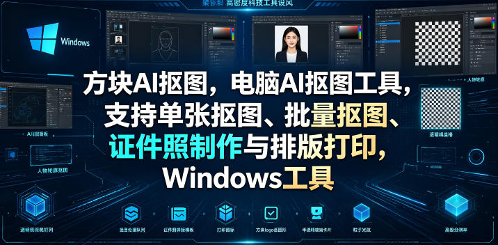 方块AI抠图,电脑AI抠图工具,支持单张抠图、批量抠图、证件照制作与排版打印,Windows工具 - 图片1