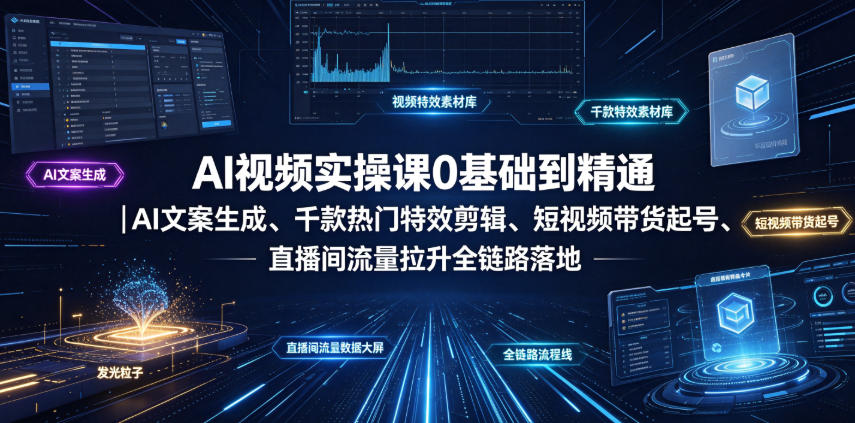 AI视频实操课0基础到精通｜AI文案生成、千款热门特效剪辑、短视频带货起号、直播间流量拉升全链路落地-休闲学社