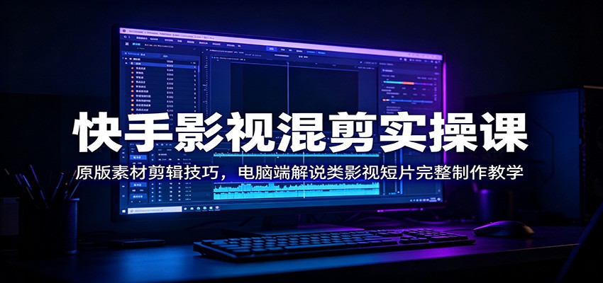 快手影视混剪实操课：原版素材剪辑技巧，电脑端解说类影视短片完整制作教学-休闲学社