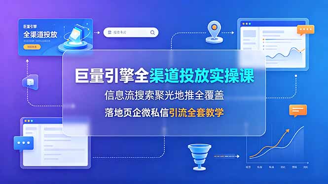 巨量引擎全渠道投放实操课，信息流搜索聚光地推全覆盖，落地页企微私信引流全套教学-休闲学社
